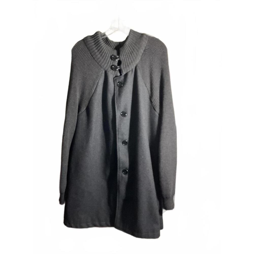 Chic Oversized Gray Button-Up Sweater Swing  Coat Large